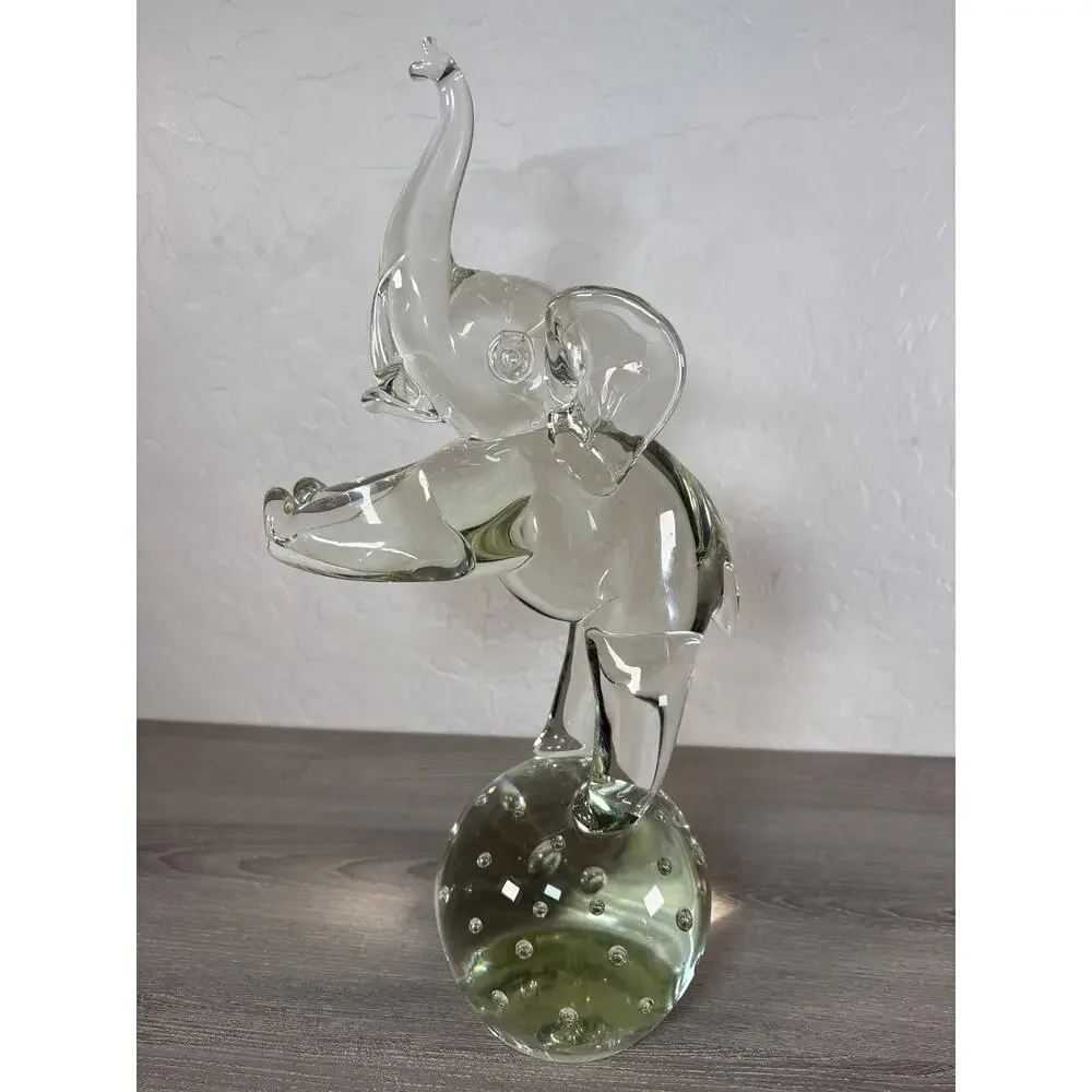Licio Zanetti Signed Murano Glass Elephant on‎ Ball 15.5
